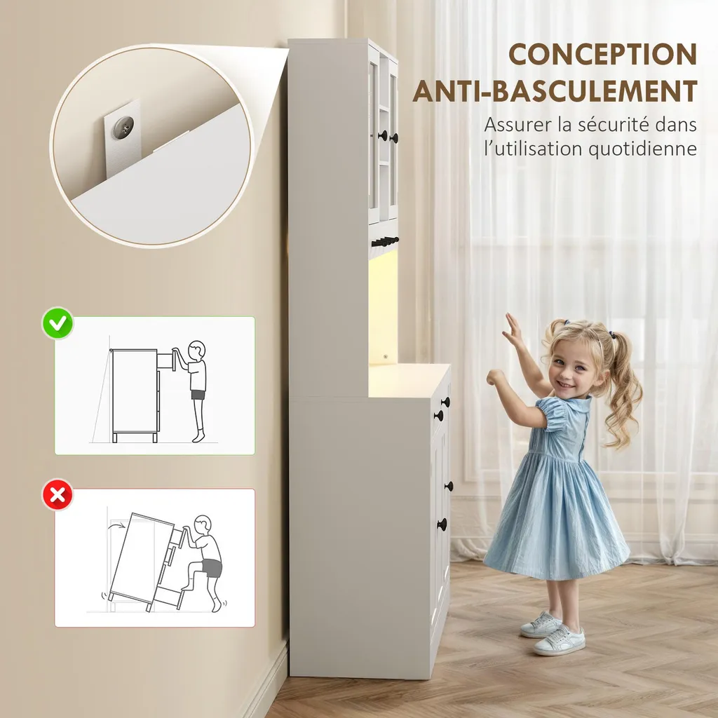 Buffet Cuisine avec Multiprise Intégrée et Éclairage LED Télécommandé