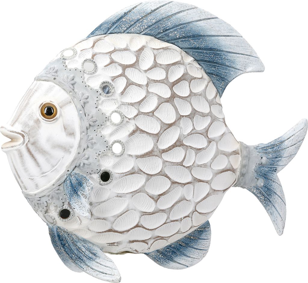 Gilde Figur, Fisch, Azuro , Kunstharz, weiß, hellblau, VE 2, L. 7 cm, B. 22 cm, H. 17 cm Höhe: 17.00 cm Breite: 22.00 cm Tiefe: 7.00cm 59535