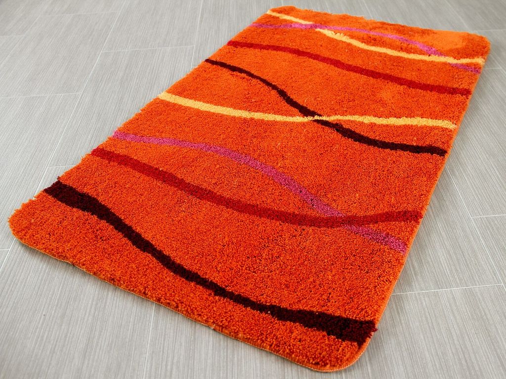 Pacific Badteppich Nevis Orange Streifen in 5 Größen, Größe:55x55 cm WC-Vorleger mit Ausschnitt