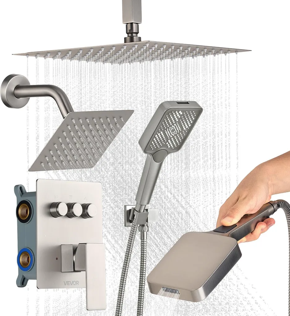 Kit de douche VEVOR ensemble effet pluie 12 pouces et douchette main