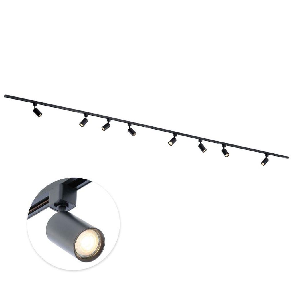 Qub Focus III - 1-Phasen Schienensystem - 400cm - 8x GU10 Spots - Schwarz - LED