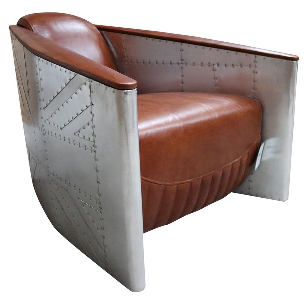 Sofa Sessel Echtleder Couch club Lounge Aviator Vintage Aluminium Flugzeug Retro