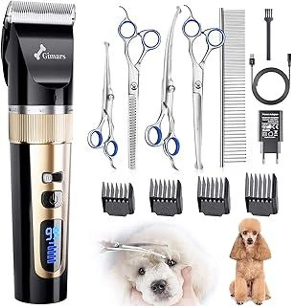 Macchina per tosare cani 6 in 1 Gimars con set di lame professionali, 7000 giri/min Macchine per tosare cani silenziose, Macchina per tosare cani ricaricabile senza fili, Macchina per tosare animali Macchina per tosare cani con pelo folto