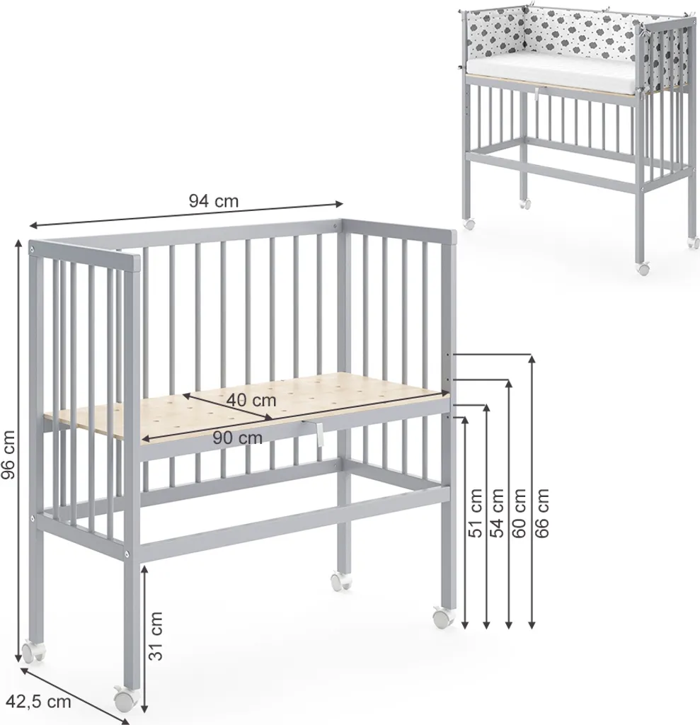 Lit d'appoint pour cododo Vitalispa Sophie gris idéal chambre parent