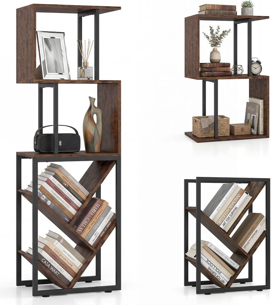 COSTWAY 2 in 1 Bücherregal, Standregal mit 3 Ablagen, Produktbild 