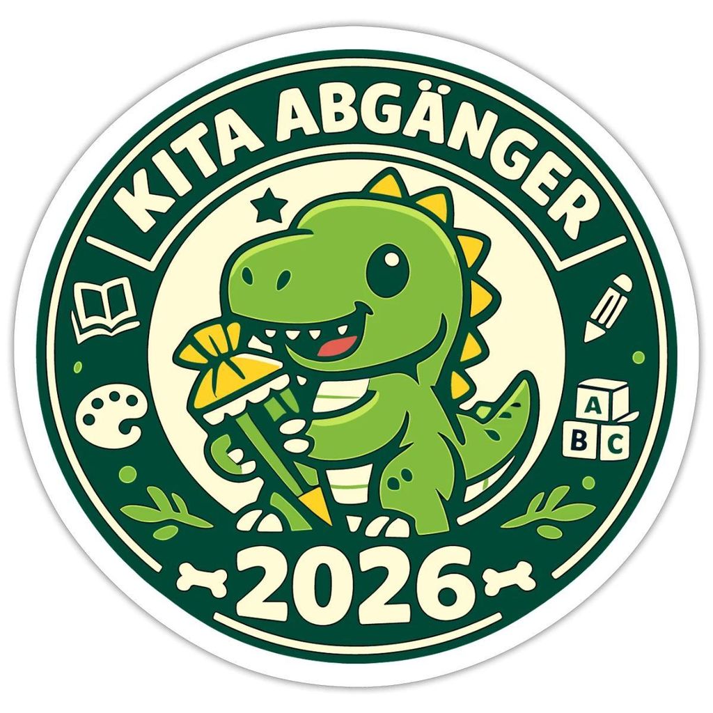 Spreadshirt Kita Abgänger 2026 Dino Mit Schultüte Sticker Aufkleber, 10 x 10 cm, Mattweiß