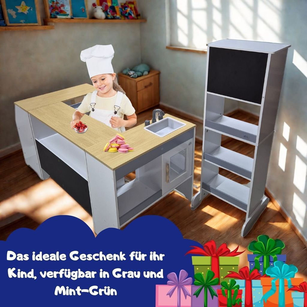 Coemo Spielküche Ida 4er Set aus Holz 4-tlg. Kinderküche in Türkis