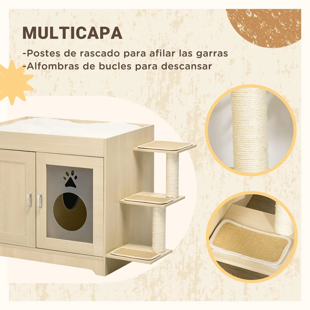 Meuble cache litière bois chêne pour chat : grand format 107x54x70cm