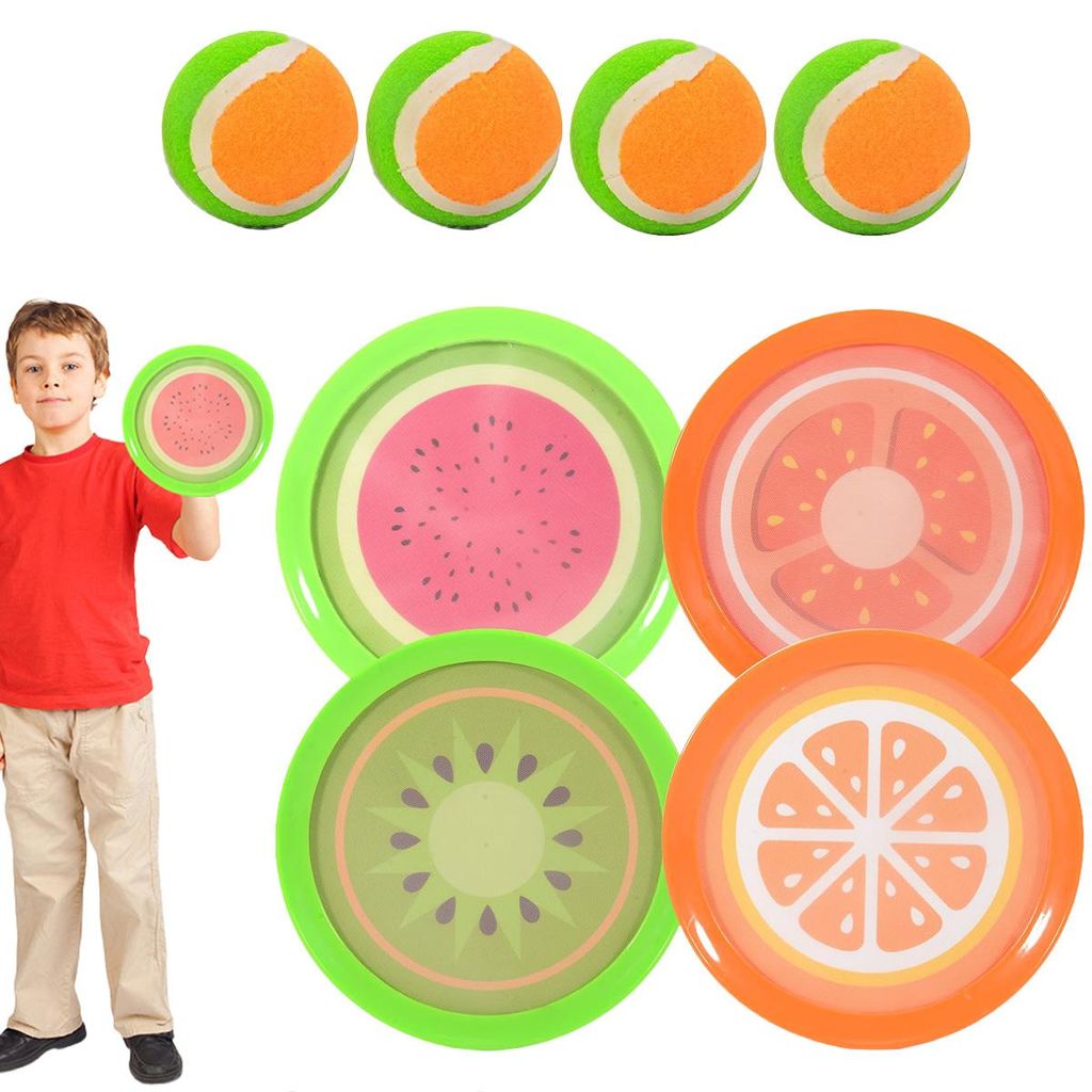 Klettball-Spielset für Kinder, Outdoor-Wurfspiel mit4Fangscheiben und 4 Bällen,Strand-u Gartenspielzeug,Fangspiel für Jungen u Mädchen von 3–...