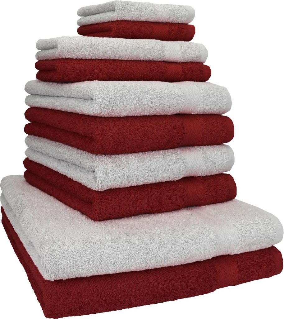 Betz 10-tlg. Handtuch-Set PREMIUM CLASSIC 2 Duschtücher 4 Handtücher 2 Gästetücher 2 Seiftücher Farbe: dunkelrot & silbergrau