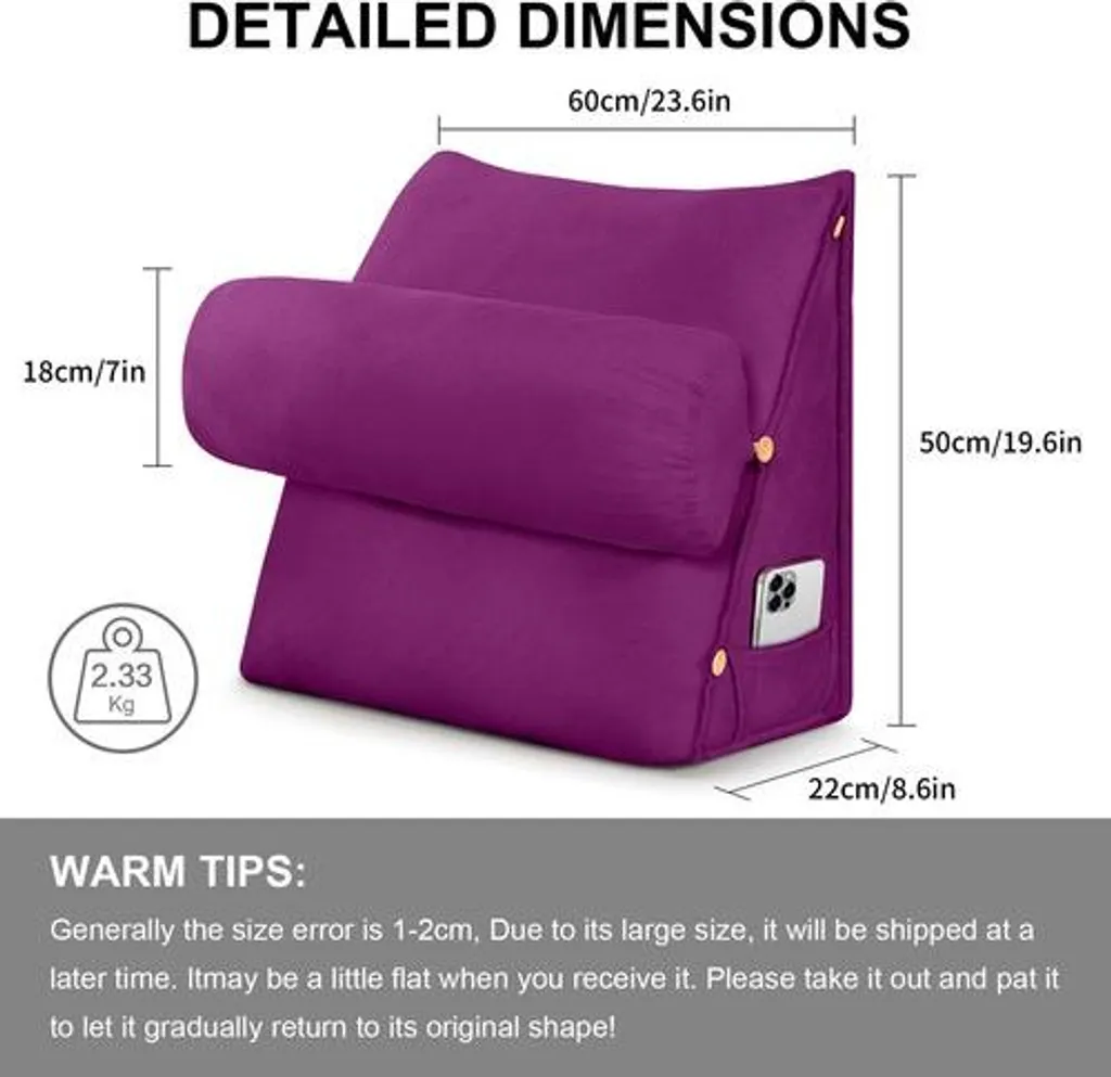 Coussin cunéiforme triangulaire violet avec appui-tête réglable pour lit - 10