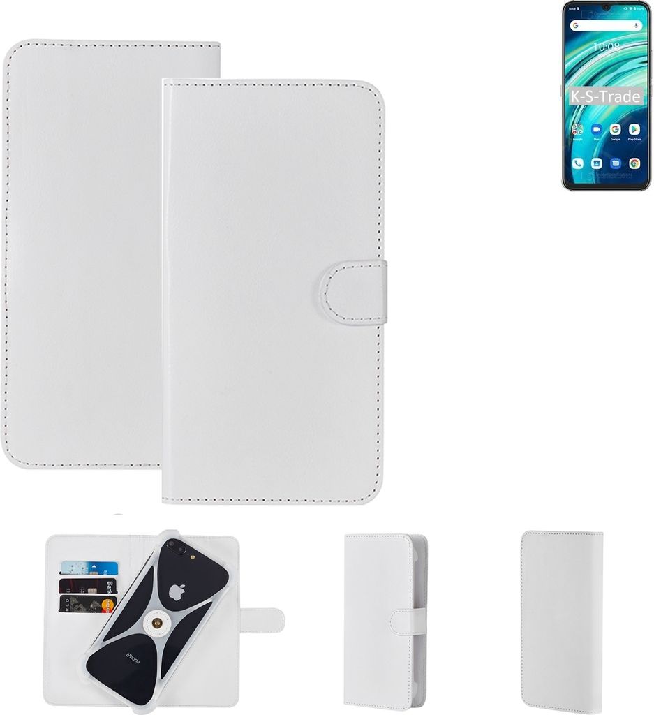 K-S-Trade Handy Hülle Schutz Hülle kompatibel mit UMIDIGI A9 Pro Cover Case Bookstyle Bumper weiß 1x