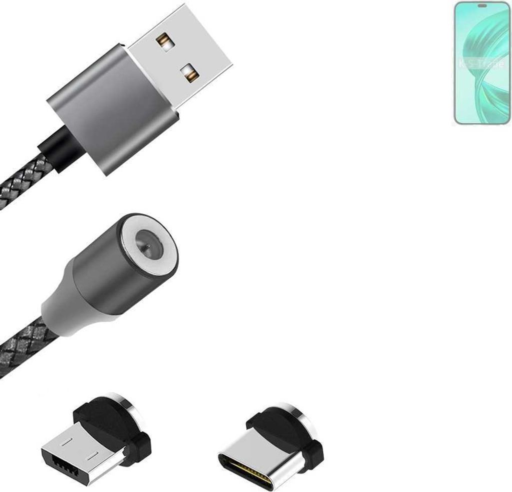 K-S-Trade Hochwertiges Magnet-Lade-kabel Sync-Kabel Daten-Kabel für Honor 90 Smart mit USB-Typ-C-Anschluss und Micro-USB-Anschluss 2A bis zu 480mbps