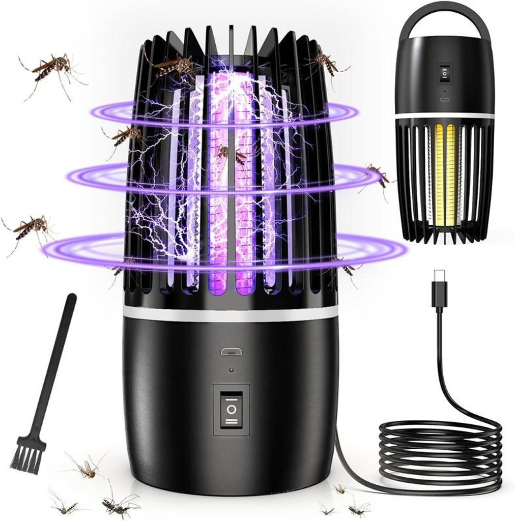 Elektrischer Insektenvernichter mit 4000mAh Akku, UV-Mückenfalle wiederaufladbar, 120m², leise & chemiefrei, für Innen & Außen