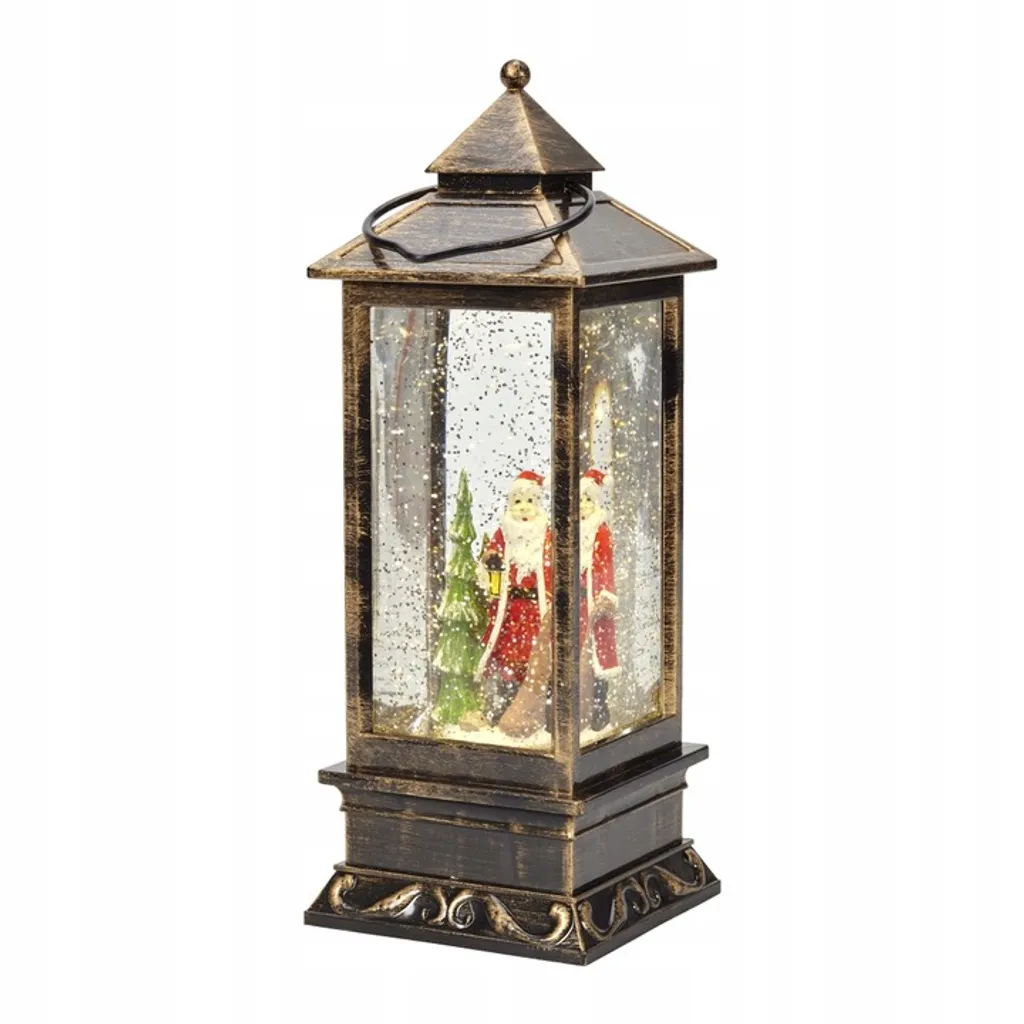 Lanterne de Noël pour centre de table avec neige et Père Noël lumineux