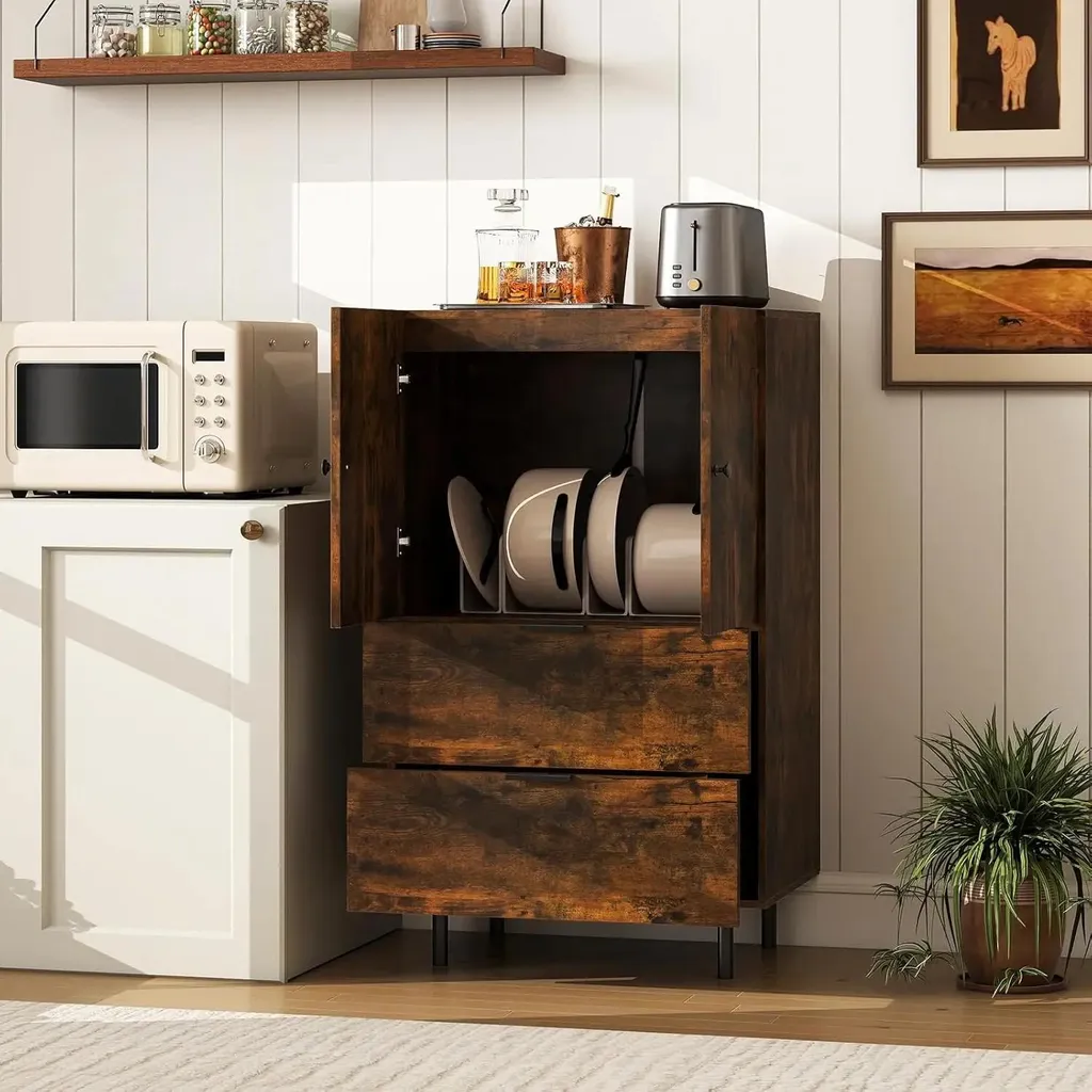 Buffet de rangement pour petit appartement, meuble marron 60cm métal