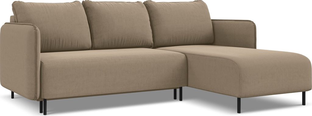 Ecksofa mit Schlaffunktion - Ecke Rechts - Samt - Hell beige - LUANA