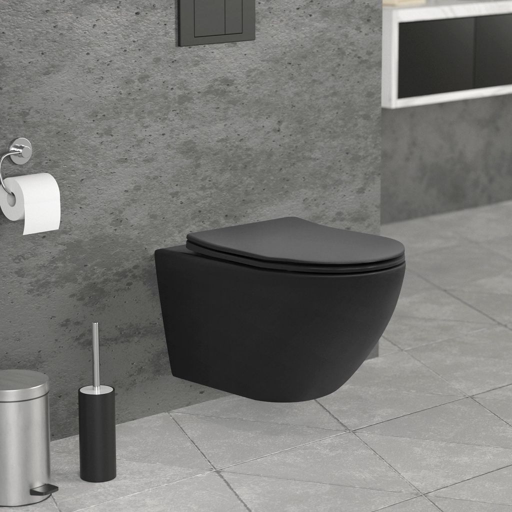 LuxeBath Bezrantowa toaleta wisząca, długa 54 cm, czarny Zdjęcie produktu 