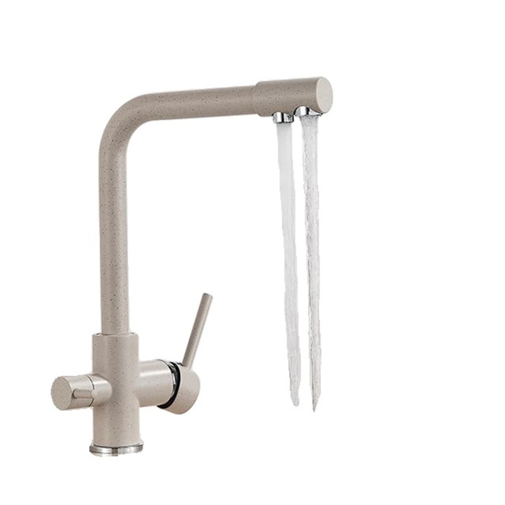 Küchenarmatur, Doppelsprüher, Trinkwasserfilter, Beige mit Punkt