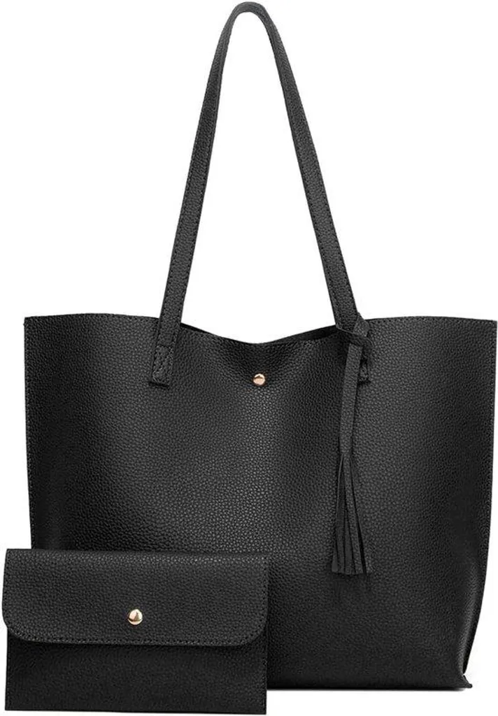 Cabas femme grand format imperméable pour ordinateur et cours - Noir