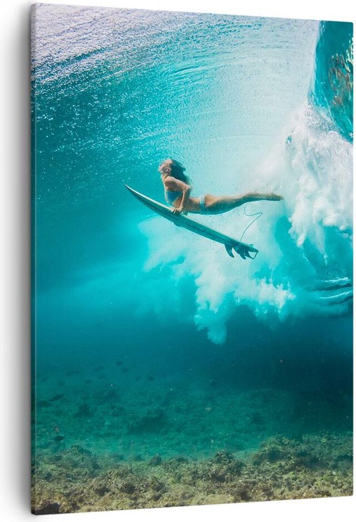 Bild auf Leinwand - Leinwandbild - Einteilig - Surfen Unterwasser Frau - 50x70cm - Wand Bild - Wanddeko - Wandbilder - Leinwanddruck - Wanddekorati...