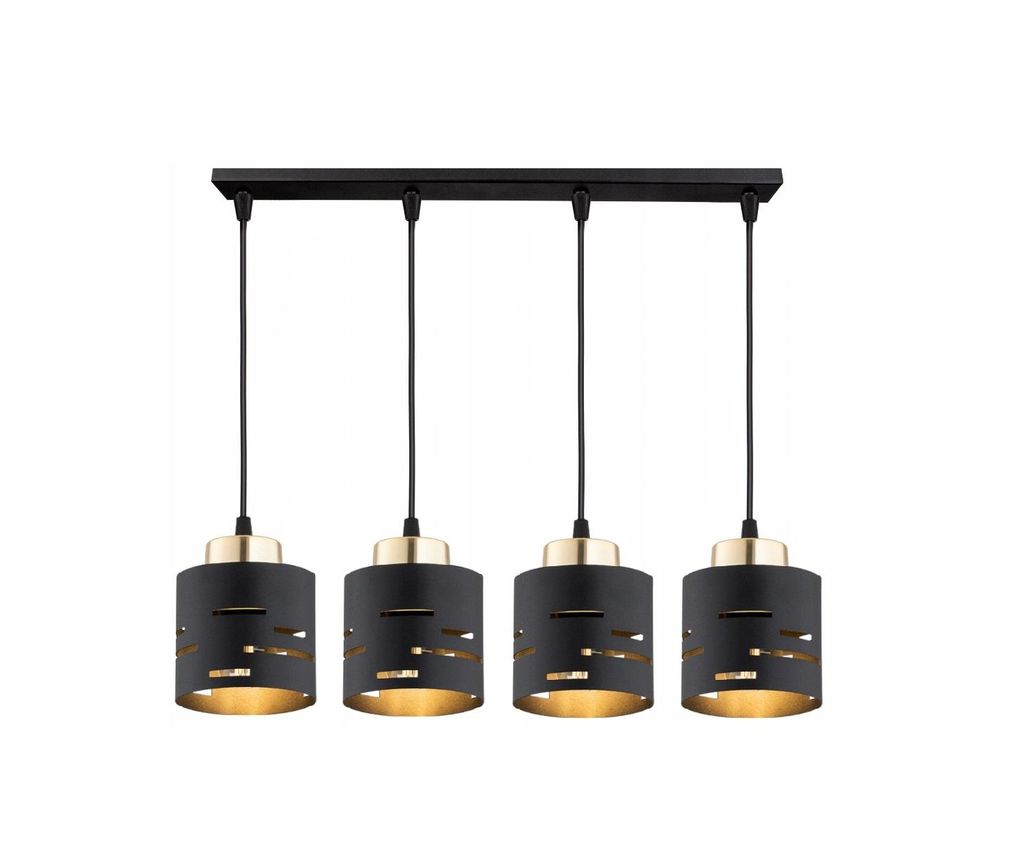 FKL DESIGN Home Deco Deckenlampe Deckenleuchte 4-flammig E27 Metall Lampenshirm Lampe aus Serie (Schwarz, N910-BZ4)