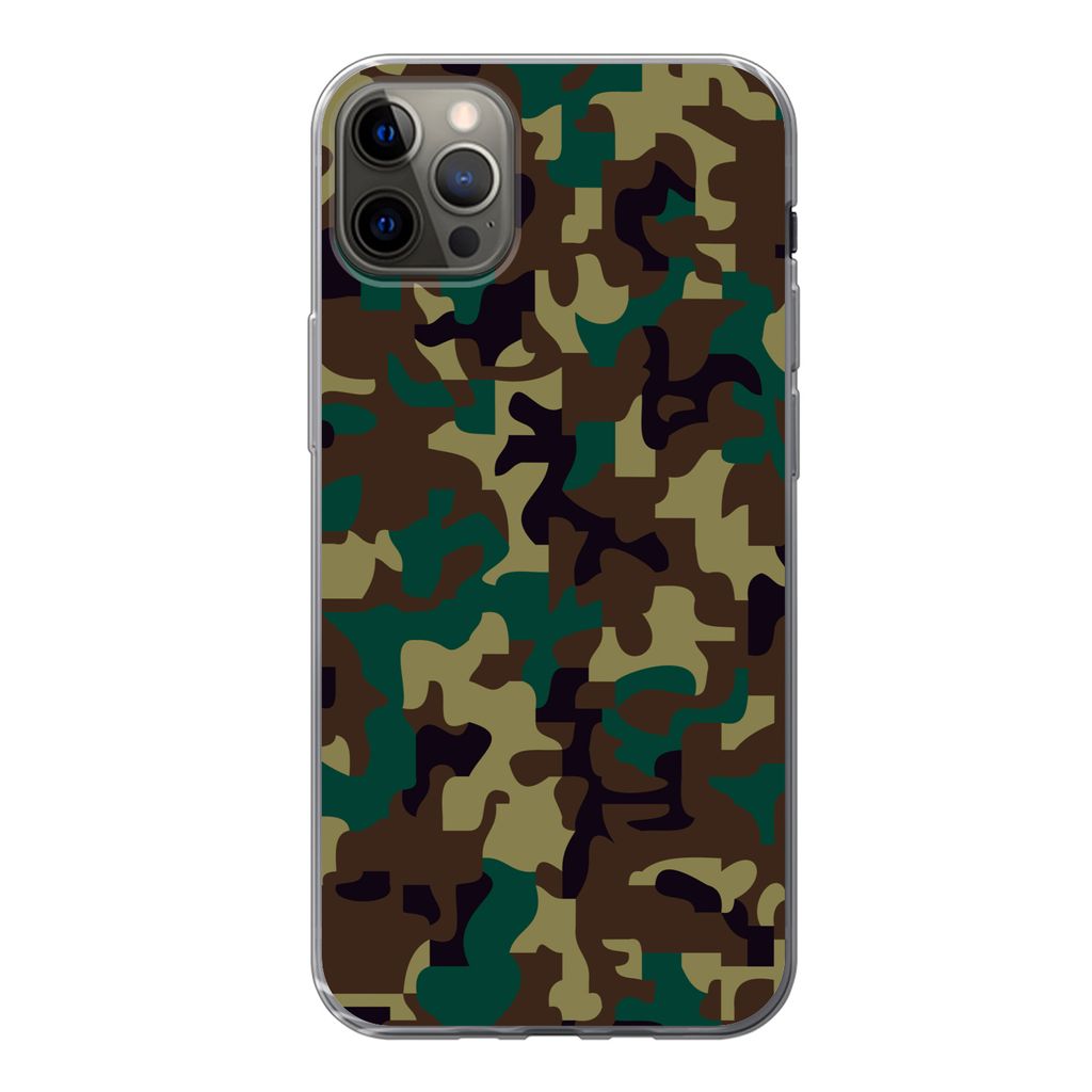 MuchoWow Handyhülle Schutzhülle Hülle für iPhone 13 Pro Max Camouflage-Muster mit dunklen Farben Silikon Softcase Handy Hülle - Mobiltelefon