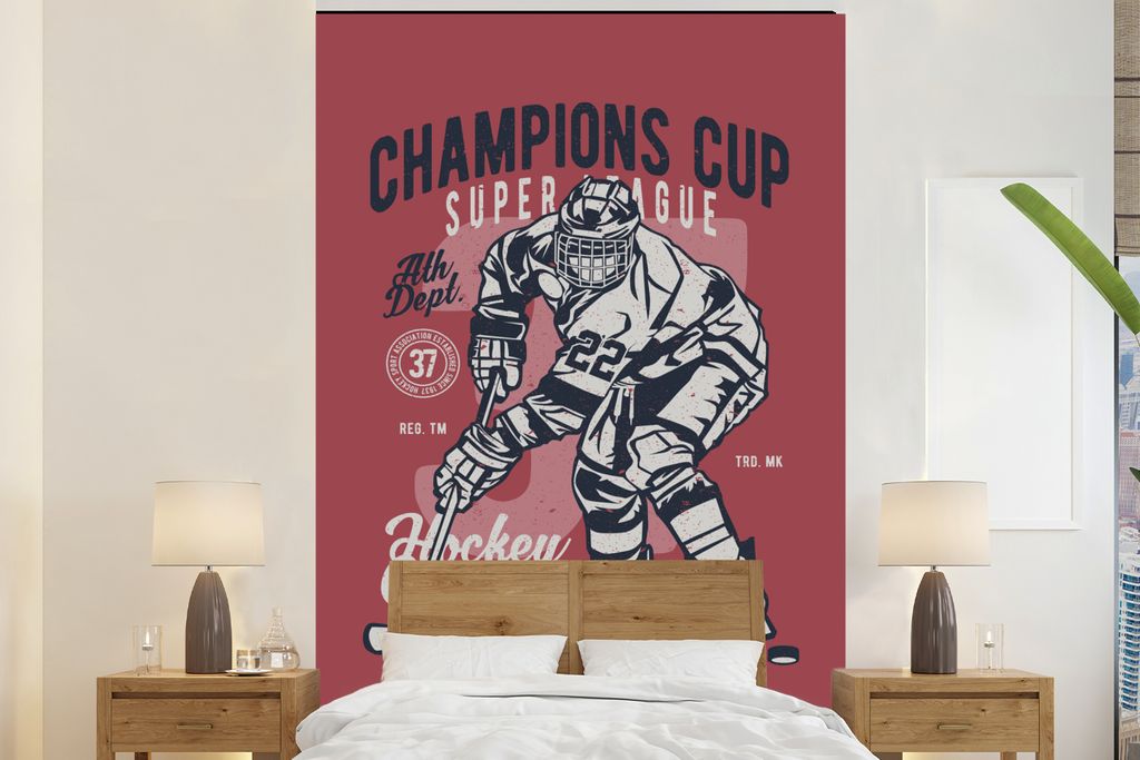MuchoWow Fototapete für Wohnzimmer oder Schlafzimmer Wandtapete Vinyl Motivtapete Mancave - Sport - Eishockey - Vintage - 180x280 cm - Wallpaper