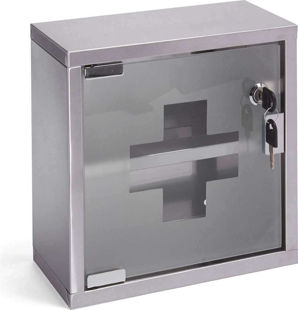 MSV Medizinschrank Arzneischrank Medikamentenschrank Hausapotheke aus Edelstahl, 25 x 12 x 25cm „Tip –on“ Automatik, Montagematerial und 2 Sc...