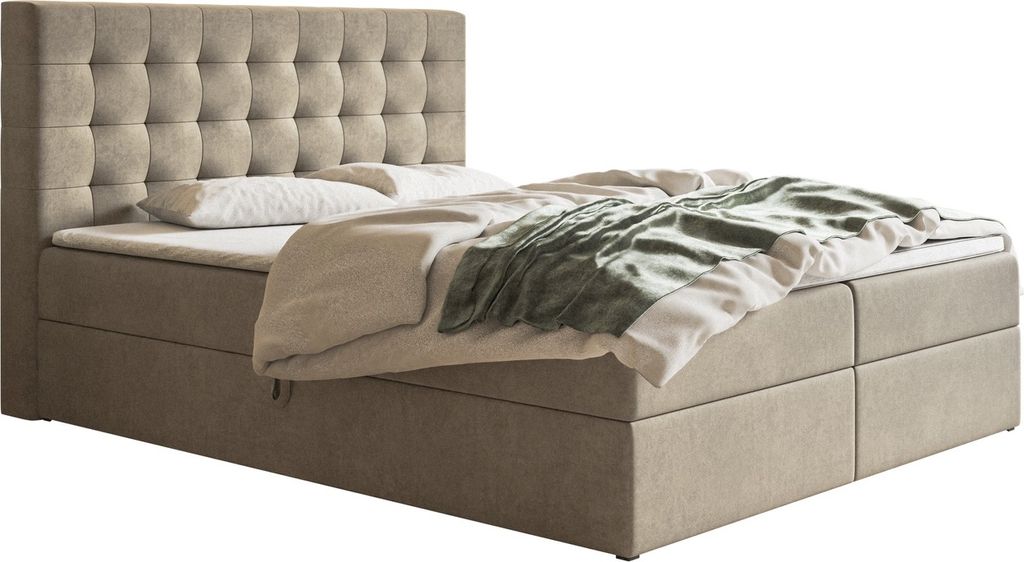 Boxspringbett 180x200 cm Jora - Doppelbett mit Matratze & Topper, 2x Bettkasten - Samtstoff (Beige - Jasmine 24)