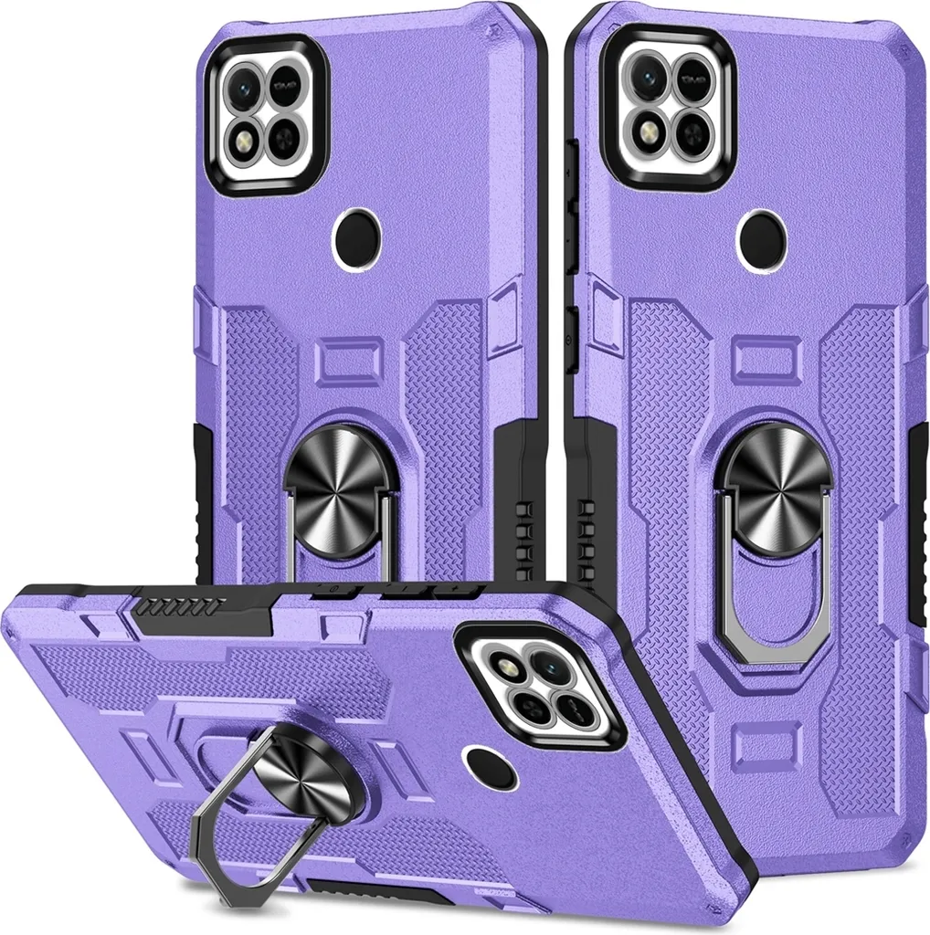 Custodia Redmi 10A, resistente custodia a doppio strato con supporto ad anello e supporto per Xiaomi Redmi 10A Viola