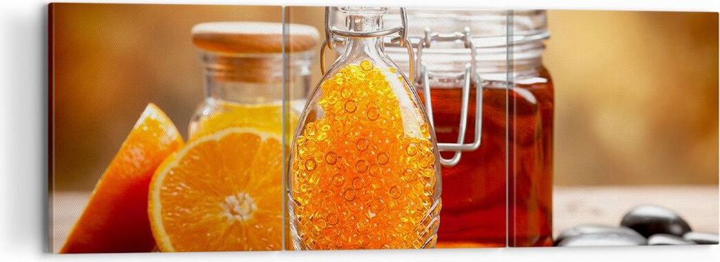 Bild auf Leinwand - Leinwandbild - Essen Honig Glas Vitamin - 120x40cm - Wand Bild - Wanddeko - Leinwanddruck - Bilder - Kunstdruck - Wanddekoratio...