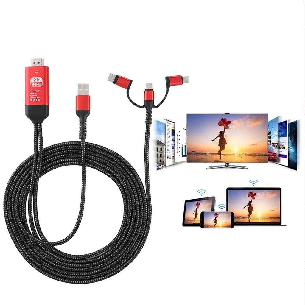 3-in-1 HDMI-Kabel (2 m) – USB-C-Anschluss auf HD-MHL-Audio-/Videokabel, Micro-USB-Projektion für Fernseher/Projektor (HDTV), Perfekte Verbindung...