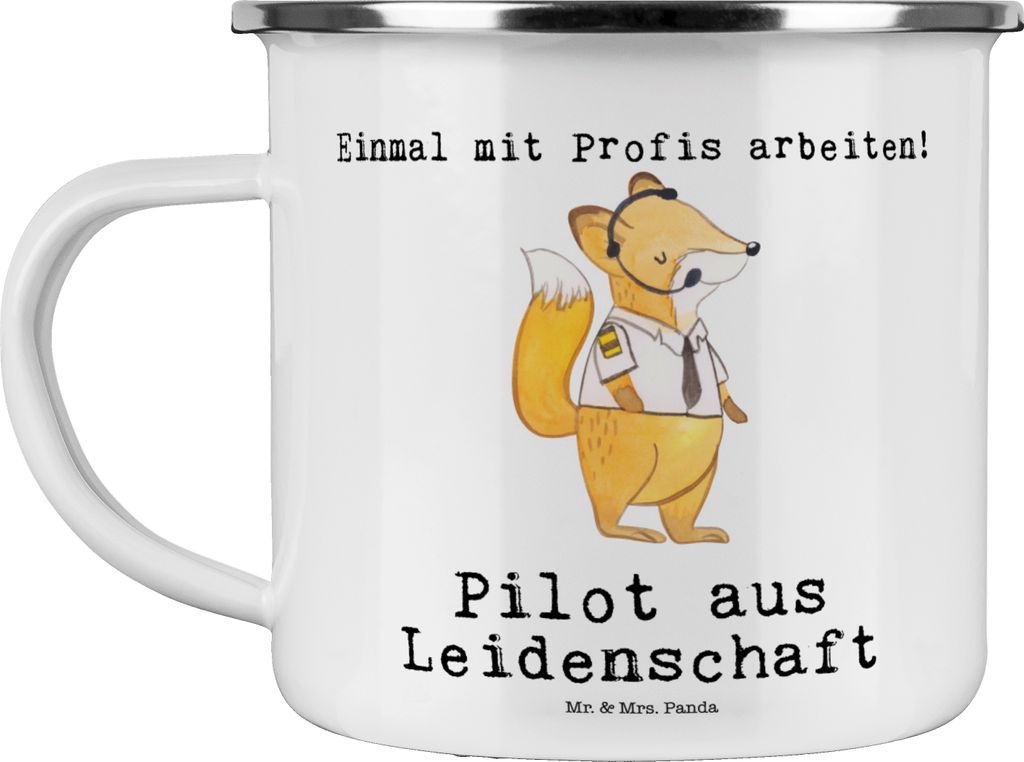 Mr. & Mrs. Panda Haferl Pilot Leidenschaft - Weiß - Geschenk, Emaille Becher, Flugzeug, Lustig, Pott, Cockpit, Tasse, Reisebecher, Spruch, Kaffeepott