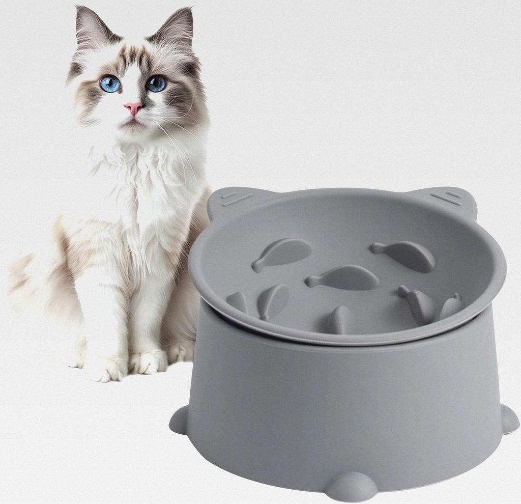 Silikon Erhöhter Katzennapf mit 10° Neigung Design,Langsam Fressen Futternapf,Antischlingnapf ,Katzen futternapf,Halswirbelsäule der Kat...
