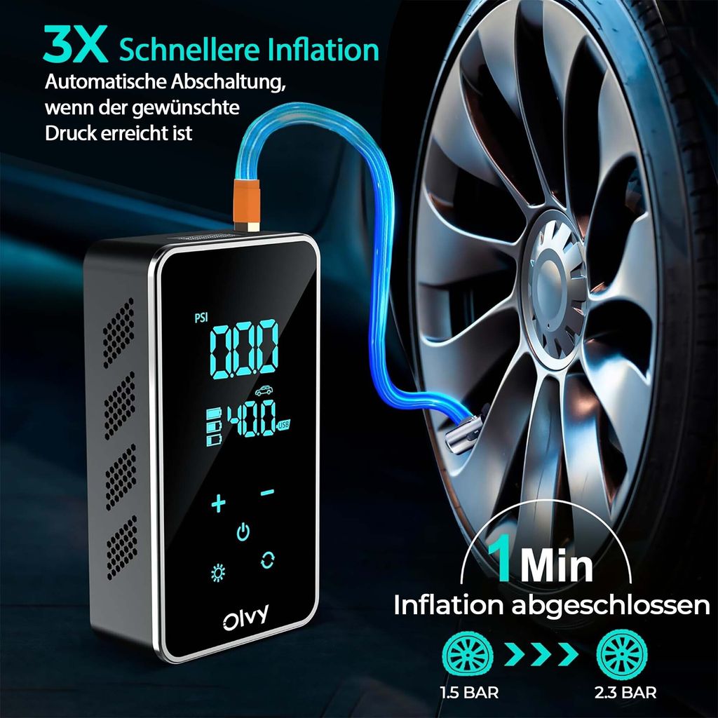 Olvy Luftkompressor, Mini Reifenpumpe 7000mAh, Elektrischer Produktbild 2