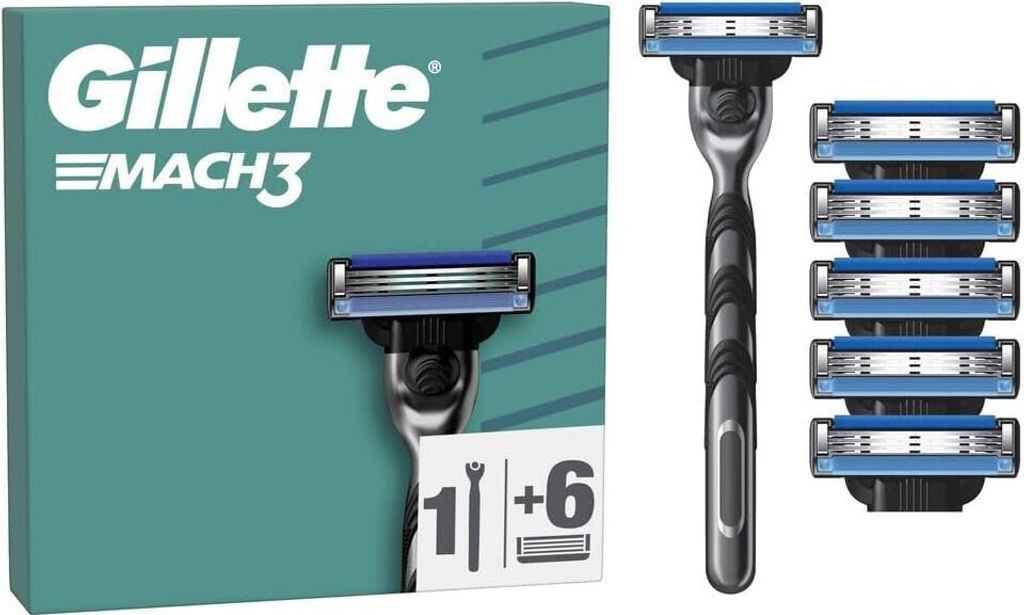 Gillette Mach3 Basis Rasierer für Männer, 1 Gillette Rasierer, 6 Ersatzklingen, Mit Gleitstreifen für ein sanftes Gleiten und NEUER Klingenbesch...