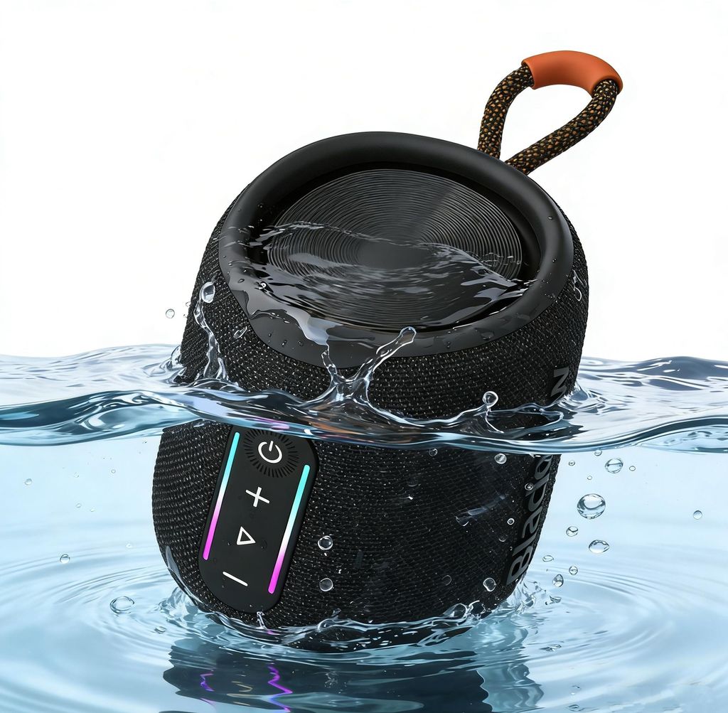 AuraBass 2 Tragbarer Bluetooth-Lautsprecher – 52 mm Treiber, 10 W Bass, IPX7 Wasserdicht, 1800 mAh, RGB-Licht, BT 5.3, Kompakt & Robust
