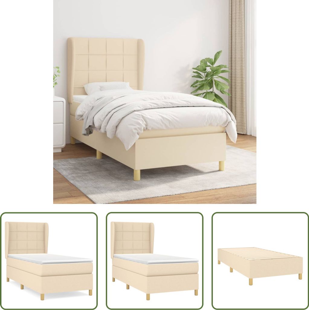 The Living Store Boxspringbett mit Matratze Creme 90x190 cm Stoff
