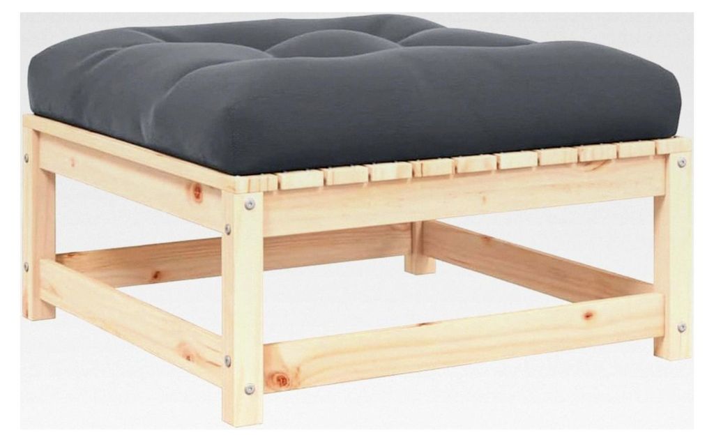 Garten-Fußhocker mit Kissen aus massivem Kiefernholz, 70x70x30 cm, Anthrazit, Modular, für Sofa und Wohnzimmermöbel, robuster Outdoor-Hocker