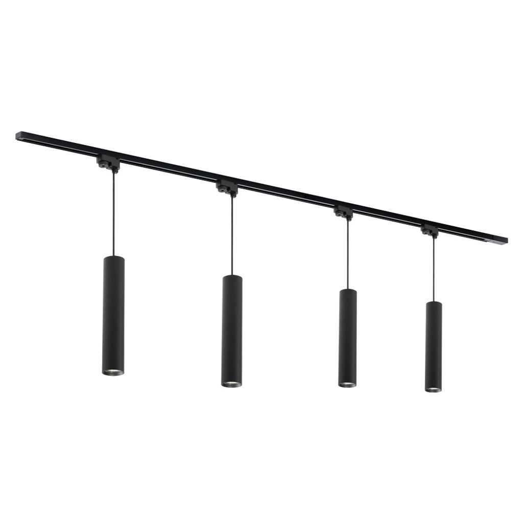 Qub Focus III - 1-Phasen Schienensystem - 200cm - 4 Pendelleuchten - Schwarz - LED