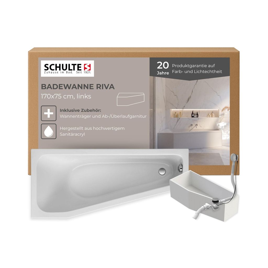 Schulte Raumsparbadewanne Modell Riva, Version links, Weiß Produktbild 