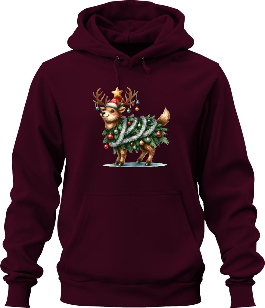Rentier Weihnachtsbaum Lametta Kugeln Stern lustig Weihnachten Uni Hoodie Kapuzenpullover, Burgundy, S