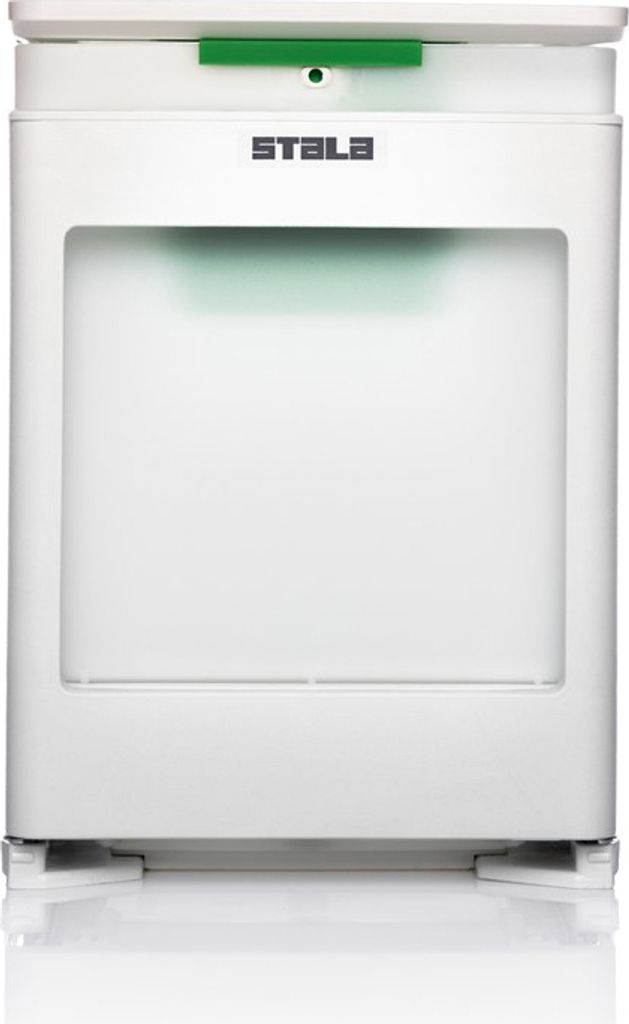 A white waste sorter with a green accent on a white background.