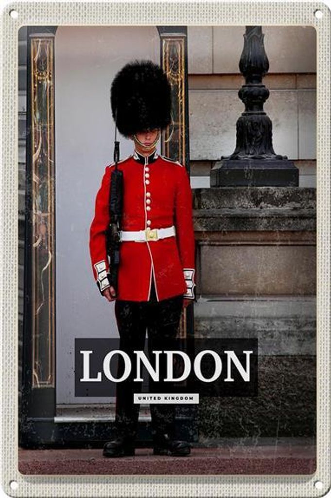 Blechschild Reise 20x30cm London Wachmann Buckingham Palace