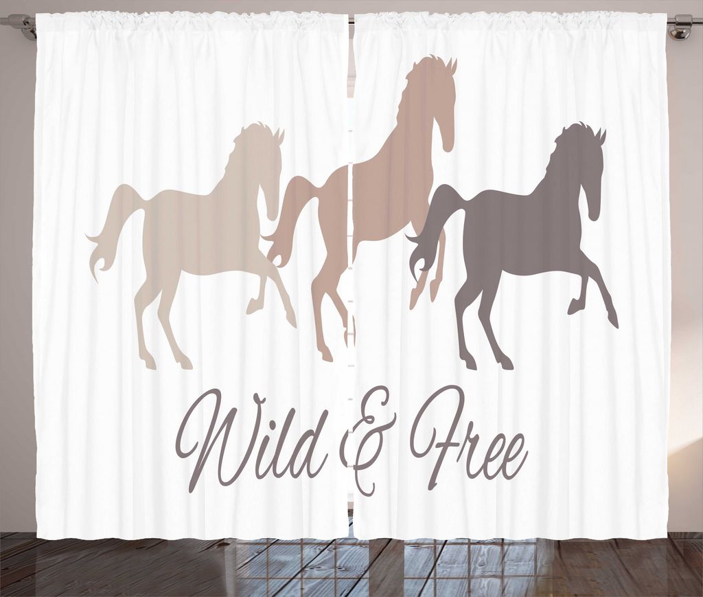 ABAKUHAUS Pferd Rustikaler Gardine, Wild and Free Tier Rennen, Wohnzimmer Universalband Gardinen mit Schlaufen und Haken, 280 x 225 cm, Warm Taupe ...