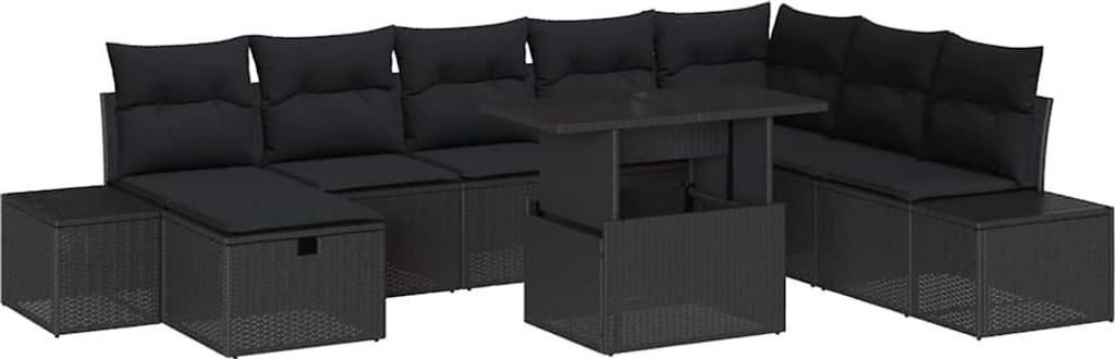 vidaXL Garten-Sofa-Set 11 pcs Schwarz Poly Rattan