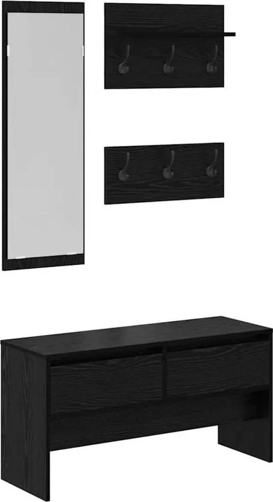 Ensemble de meubles d'entrée 4 pcs noir et chêne en bois d'ingénierie