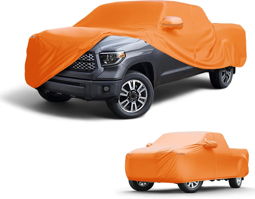 Autoabdeckung Wasserdicht Alle Wetter Automobil Au?en Vollst?ndige Au?enabdeckung fš¹r Toyota Tundra Aluminiumfolie Baumwolle Orange mit Reflekti...