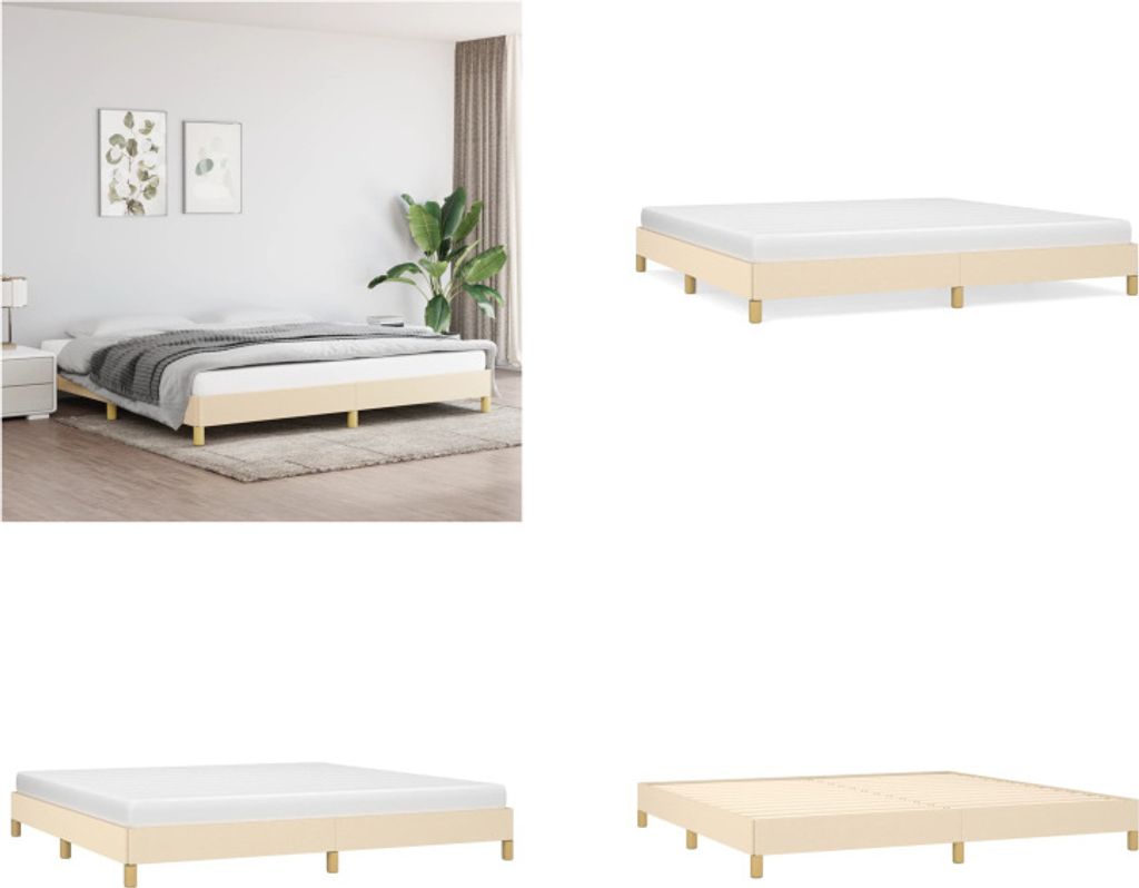 vidaXL Bettgestell Creme 200x200 cm Stoff - Bettgestell - Bettgestelle - Bettrahmen - Bett